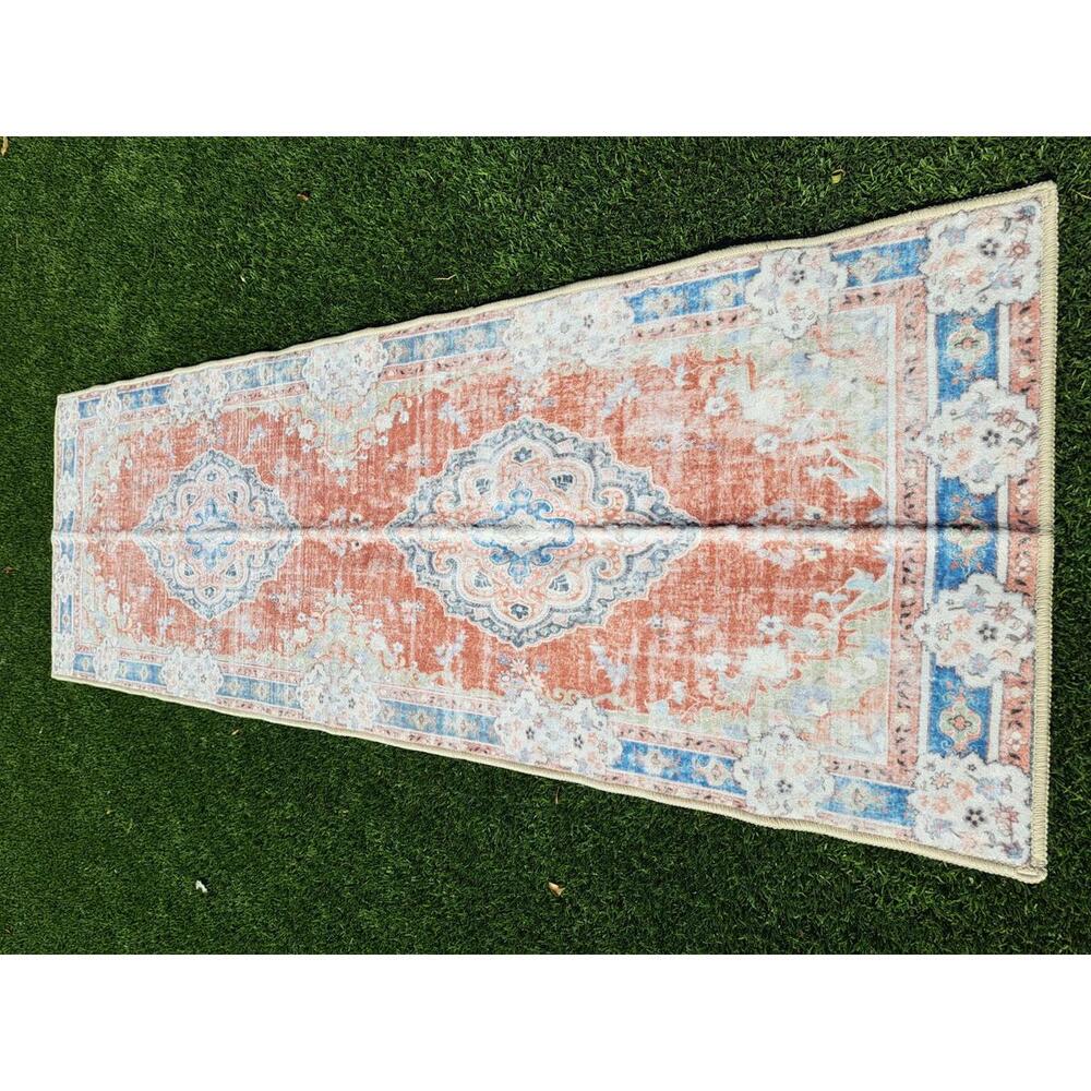 OMERAI PEACH AND GRAY 24 X 72 Inch washable runner